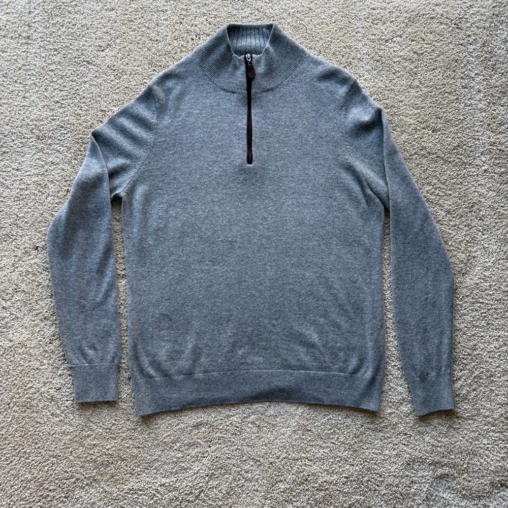 Magaschoni Man Cashmere Quarter Zip Sweater Gray Size L